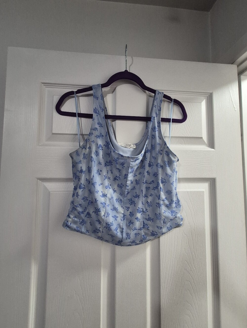 Light Blue Floral Tank Top - Women's Sleeveless Cami